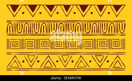 African tribal frame patterns, mexican geometric doodle borders with ethnic motifs, abstract sun print, vector hand drawn aztec ornamental lines, afro folk background. Seamless design for textile Stock Vector