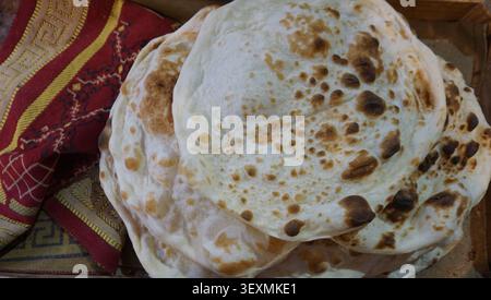 Traditional Fresh Flatbread with Toasted Spots Stock Photo