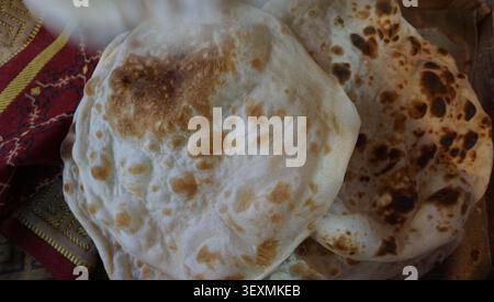 Traditional Fresh Flatbread with Toasted Spots Stock Photo