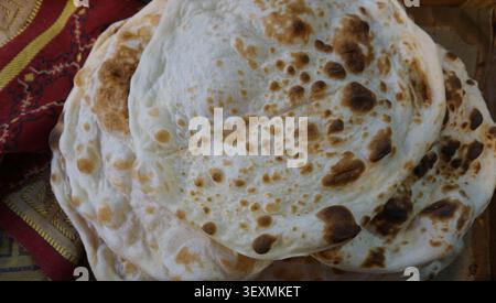 Traditional Fresh Flatbread with Toasted Spots Stock Photo