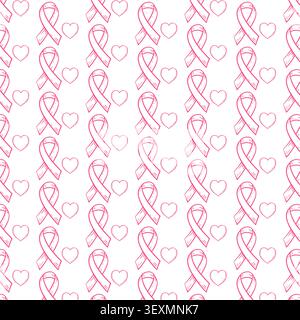Pattern design featuring red awareness ribbons and hearts on a white background, suitable for various awareness campaigns and decorative purposes Stock Vector