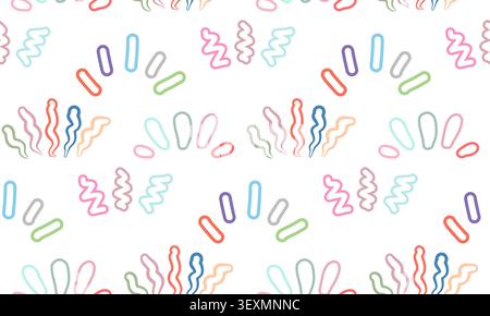 Vector festive pattern with multicolored burst on white background. Playful texture with doodle marker rays and fireworks for wrapping paper Stock Vector