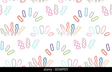 Vector festive pattern with multicolored burst on white background. Playful texture with doodle marker rays and fireworks for wrapping paper and wallp Stock Vector