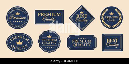 Set of premium quality badges and labels in elegant vintage style for branding and packaging. Vector illustration Stock Vector