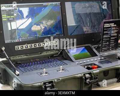 Ukraine, Kyiv - May 27, 2026:A rugged, portable military-grade ground control station (GCS) for unmanned aerial vehicles (UAV) featuring integrated du Stock Photo