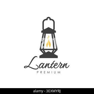 House rustic lantern lamp icon, vintage sign. Old lantern vector sign, vintage kerosene streetlamp symbol. Camp or home antique lamp isolated icon wit Stock Vector