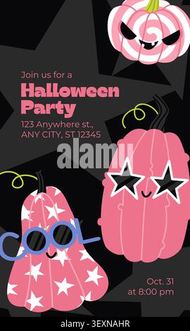 Pink Halloween party invitation template vector Stock Vector