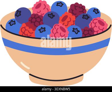 Hand-drawn bowl full of fresh berries isolated on white background vector illustration Stock Vector