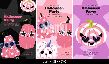 Pink Halloween party invitation banner set vector Stock Vector