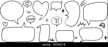Hand Drawn Speech Bubble Doodle Set. Comic Chat Balloons, Message Boxes, Sketch Frames and Text Clouds Vector Illustration. Isolated Outline Doodle Co Stock Vector