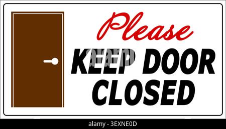Please, keep the door closed. Courtesy information sign with brown door silhouette and text on the right. Stock Vector
