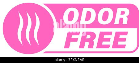 Odor free label. Sign with the symbol inside a circle and text on the right in pink and white colors. Stock Vector