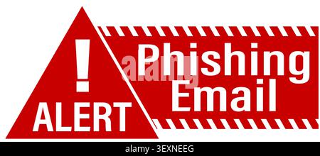 Alert, phishing email. Triangle warning sign with exclamation point and text by right side on red background. Stock Vector
