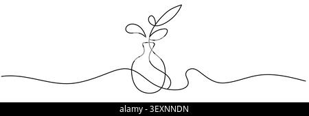 One line plant branch in vase. editable stroke vector Stock Vector