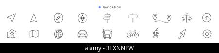 Navigation map and transport travel linear icons set .editable stroke. vector. Stock Vector