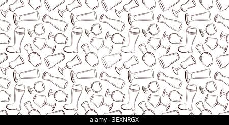 Seamless pattern with hand drawn beer glass and mug sketch on white background. Minimalist alcoholic drink wallpaper line art style. Pub beverage Stock Vector