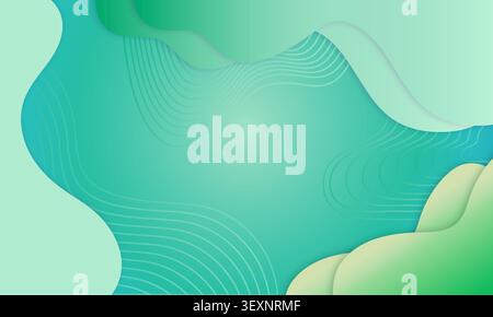 Abstract green gradient background displaying curved wave shapes and minimal lines, creating a fluid, clean, and modern design Stock Photo
