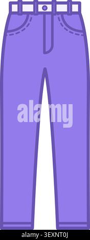 Colored Pants Icon. Vector Design. Outerwear Covering Legs. Jeans with Belt. Clothing Concept Stock Vector