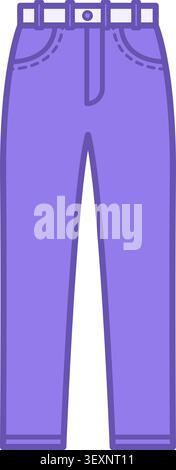 Colored Pants Icon. Vector Design. Outerwear Covering Legs. Jeans with Belt. Clothing Concept Stock Vector