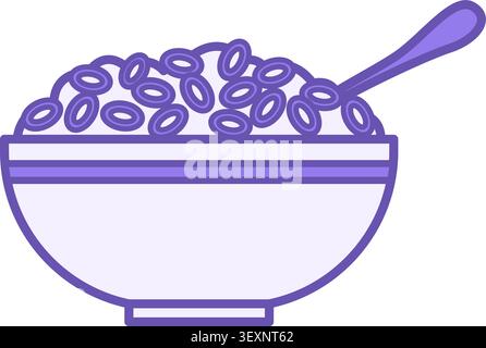 Colored Cereal Icon. Vector Illustration. Cooked Cereal in Bowl and Spoon. Food, Healthy Breakfast Product. Grocery Concept Stock Vector