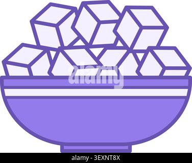 Colored Sugar Icon. Vector Illustration. Many Sugar Cubes in the Bowl. Sweet Dessert, Food. Grocery Concept Stock Vector