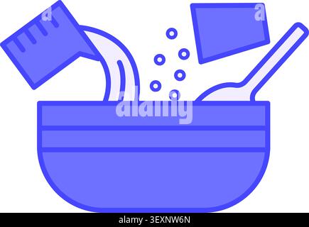 Colored Ingredients Icon. Vector Illustration. Bowl, Measuring Cup with Water, Spoon, and Glass with Salt. Ingredients for Making Dishes and Drinks. C Stock Vector