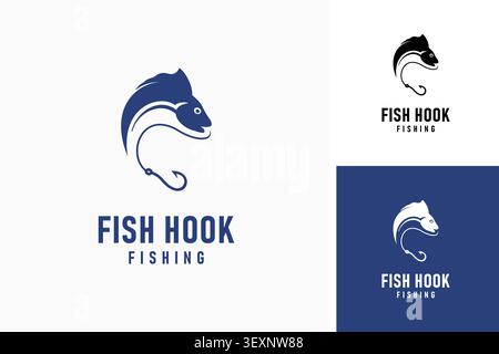 Fish and hook for fishing logo symbol icon design Stock Vector