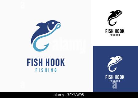 Fish and hook for fishing logo symbol icon design Stock Vector