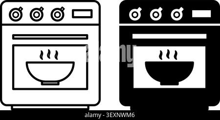 Oven Icons. Black and White Vector Illustration. Baking and Cooking Area. Cooking Concept Stock Vector