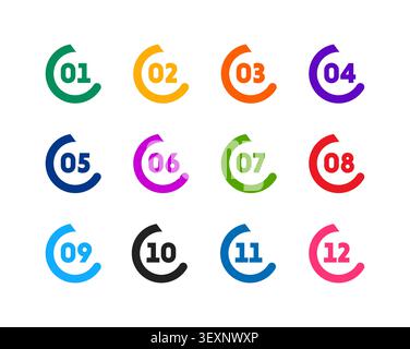 Colorful Ordered List Number Icons 1 to 12 Vector Set Stock Vector