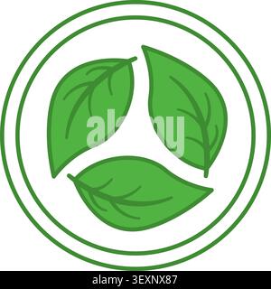Green Recycled Fabrics Icon. Label for Eco-friendly Clothing. Vector Round Badge, Sticker, Logo, Stamp, and Tag for Organic Product Packaging Stock Vector
