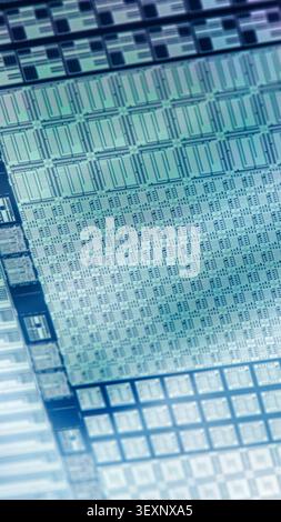 Wafer showing intricate patterns of microchips for computer technology Stock Photo