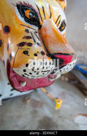 Close-up detail of a painted leopard fantasy coffin's nose and eyes, Accra, Ghana Stock Photo