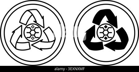 Recycled Polyester Icons. Black and White Vector Icons. Recycling Clothes. Circular Reuse Textile. Tag, Label For Clothes Stock Vector