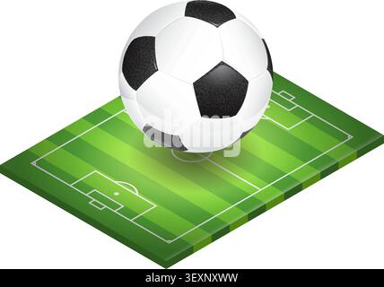 Soccer football field poster with ball. Realistic and isometric professionals soccer icons. Isolated vector illustration Stock Vector
