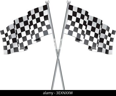 Concept - Winner. Two Racing Checkered Flags Finish, isolated on white background, vector Stock Vector
