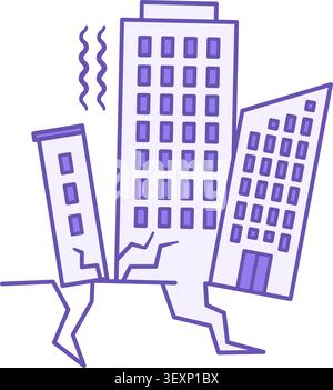 Color Earthquake Icon. Vector Icon. Destroyed Multi-Storey Buildings. Natural Disaster, Ecological Problem. Climate Change Concept Stock Vector