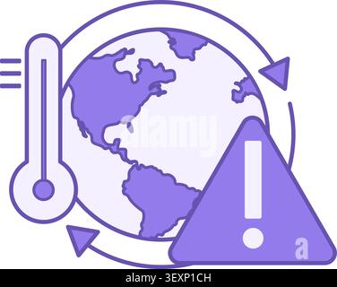 Colored Climate Change Icon. Vector Icon. Earth, Thermometer, and Danger Sign. Global Warming. Ecological Problem Stock Vector