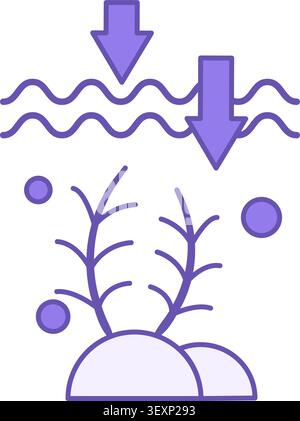 Colored Ocean Acidification Icon. Vector Icon. Carbon Dioxide from the Earth's Atmosphere Entering the Ocean. Ecological Problem. Climate Change Conce Stock Vector