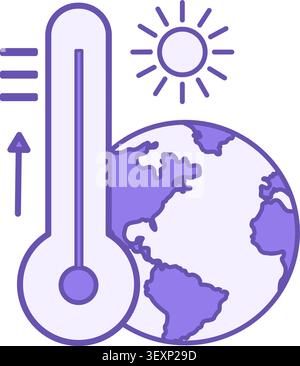 Colored Icon Temperature Increase. Vector Icon. Sun, Planet Earth, And Thermometer With High Temperature. Global Warming. Ecological Problem. Climate Stock Vector