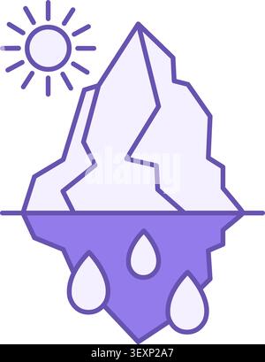 Ice Melting Color Icon. Vector Icon. Sun and Melting Glacier. Global Warming. Ecological Problem. Climate Change Concept Stock Vector