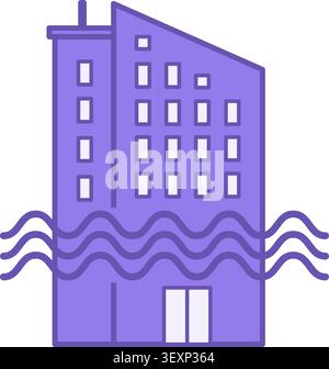 Sea Level Rise Color Icon. Vector Icon Flood. Multi-Storey Building Goes Under Water. Ecological Problem. Climate Change Concept Stock Vector
