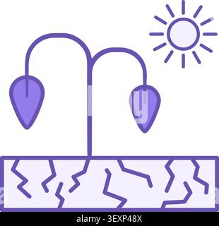 Drought Color Icon. Vector Icon. Sun and Wilted Plants on Dry Land. No Water. Ecological Problem. Climate Change Concept Stock Vector