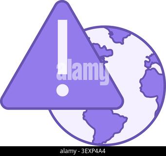 Color Icon Warning. Vector Icon of Planet Earth and Danger Sign. Global Warming. Ecological Problem. Climate Change Concept Stock Vector