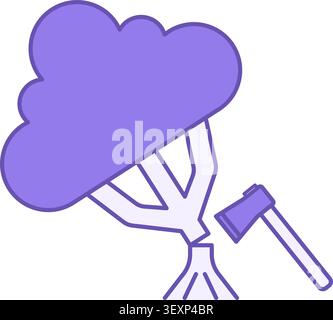 Colored Deforestation Icon. Vector Icon. Axe and Felled Tree. Danger to Nature. Ecological Problem. Climate Change Concept Stock Vector