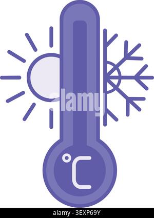 Colored Temperature Icon. Vector Icon. Thermometer, Sun, and Snow. Determining How Hot or Cold It Is in a Specific Location. Climate Change. Weather C Stock Vector