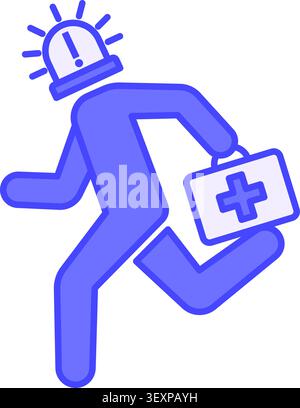 Purple Urgent Icon. Vector Icon. A Rescuer Rushed to Provide First Aid to People. Siren and Medical Suitcase. Emergency Concept Stock Vector
