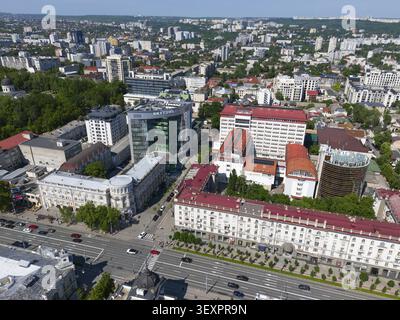 Aerial view of a modern office complex with symmetrical buildings ...