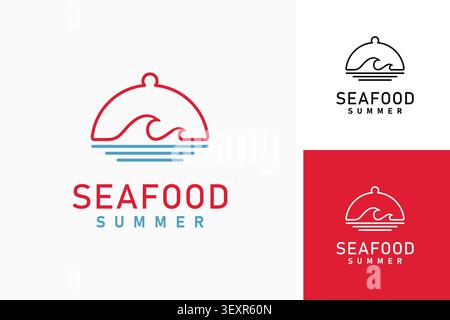 Food cover with wave for seafood logo symbol icon design Stock Vector