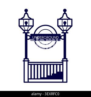 London Subway Vintage Entry Icon in Line Art Stock Vector